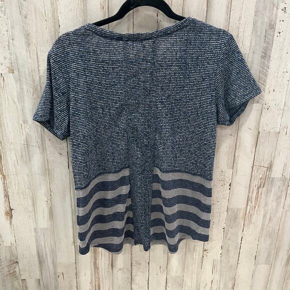 Karen Millen Blue Stripe Studded Tee Womens Size 8 Mixed Media Linen - Picture 4 of 6